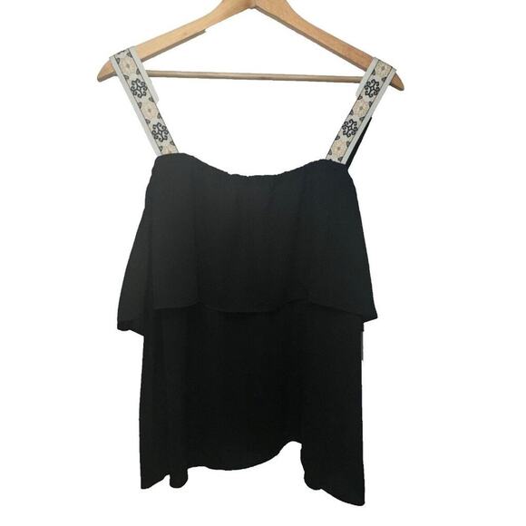 J. Crew Factory Black Layered Top with Embroidered Straps Size 12 - Picture 1 of 4